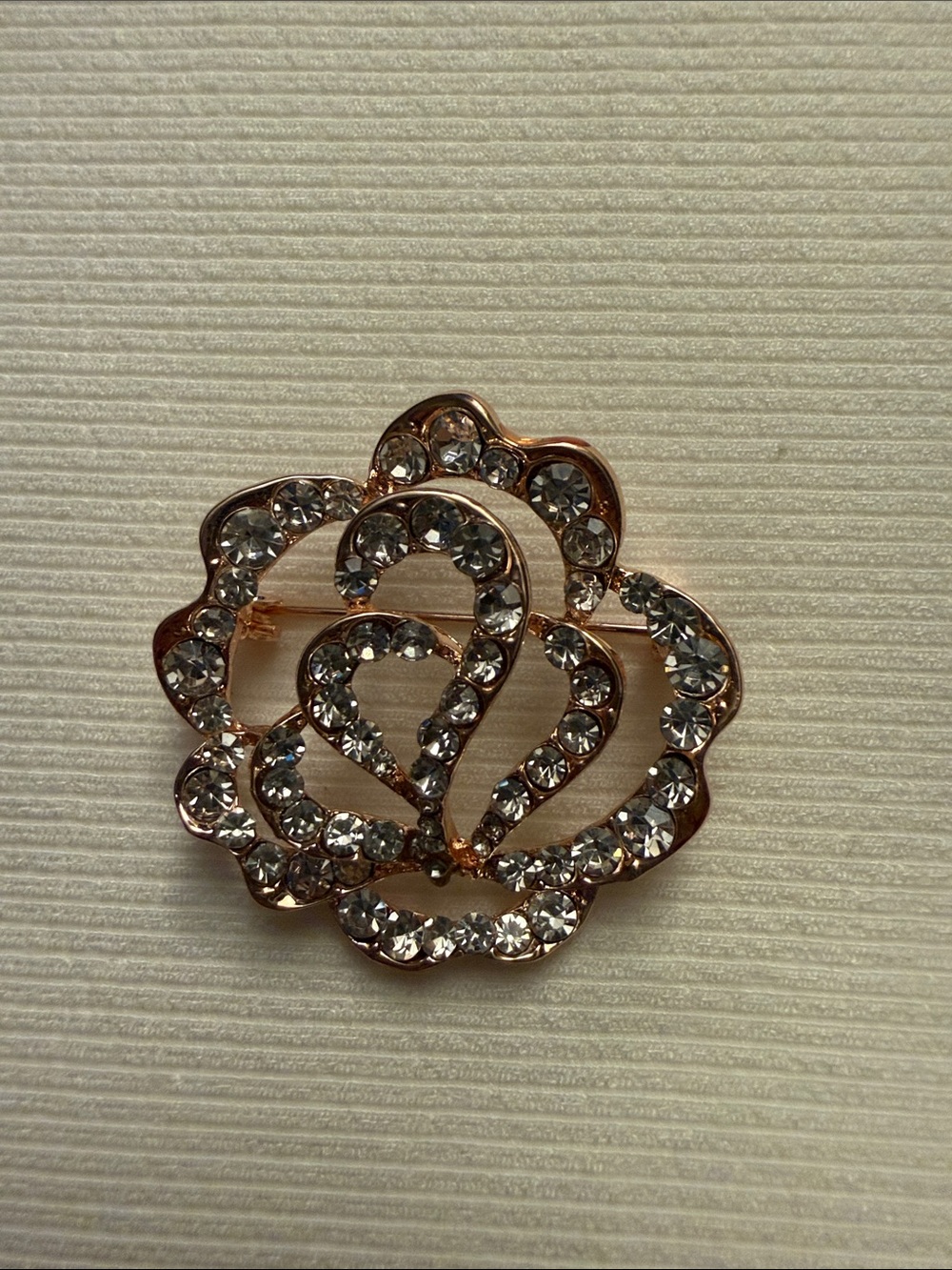 Rose-Tone Crystal Flower Brooch - Women's Decorative Jewelry